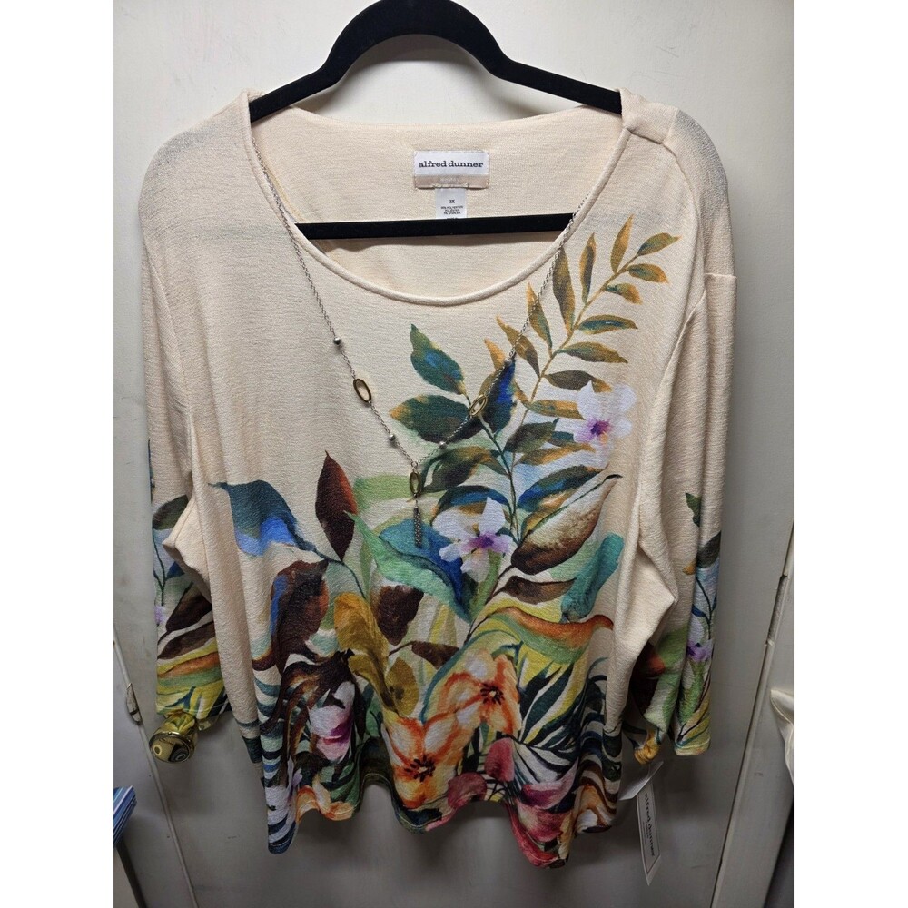 NWT ALFRED DUNNER STUNNING RICH COLORS PRINT DETACHABLE NECKLACE KNIT TOP 3X